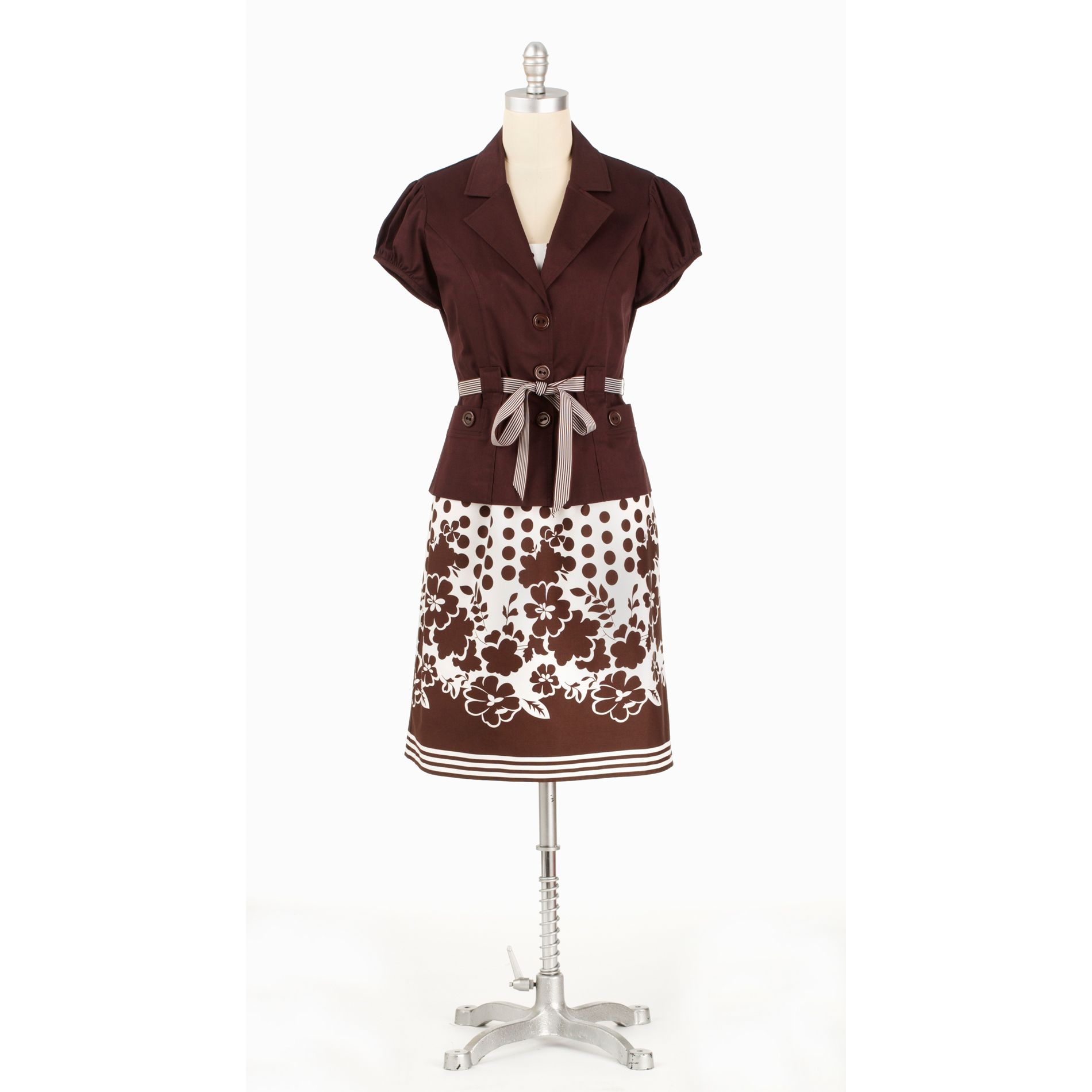 Another Thyme Brown, White Bordered Skirt Cotton Jacket