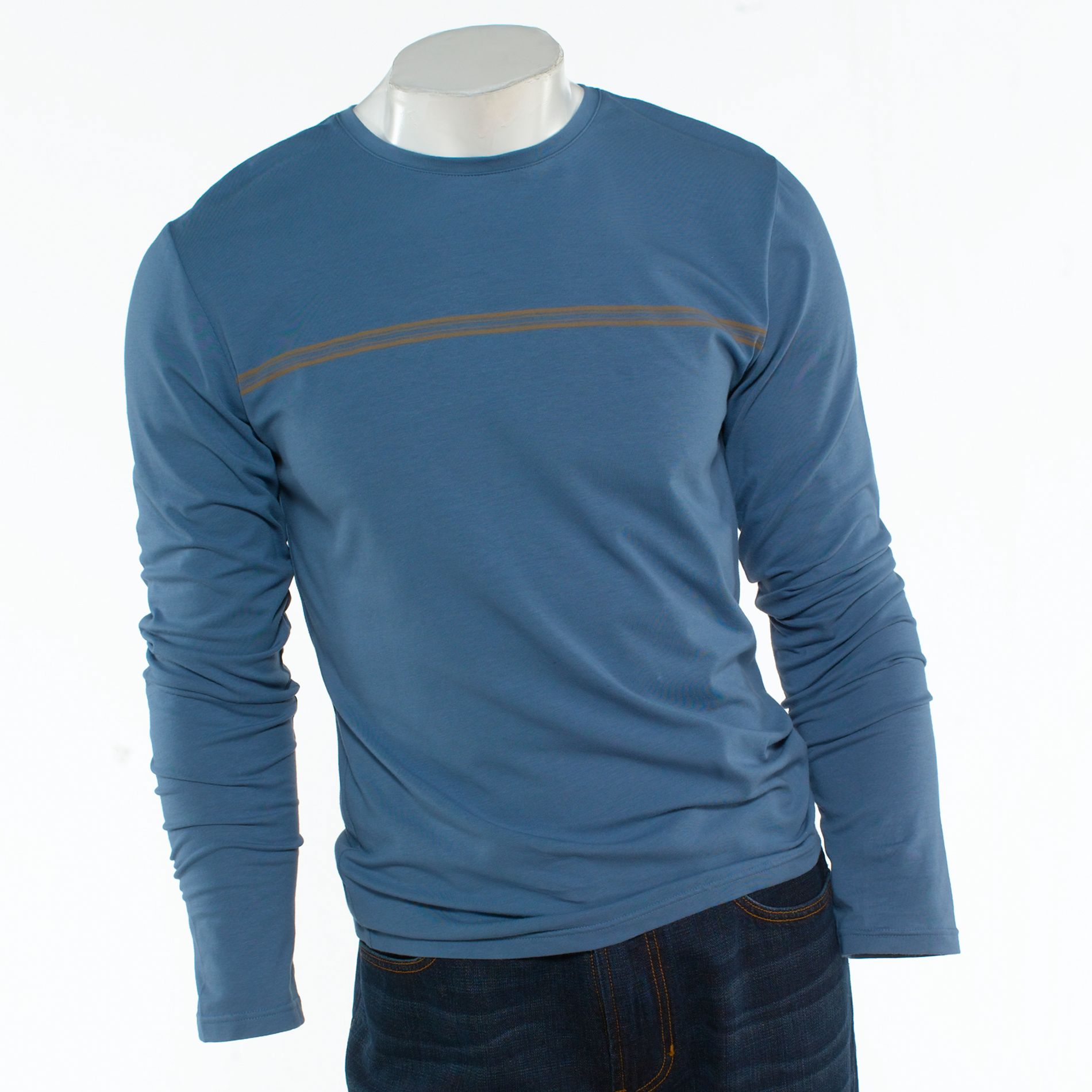 Structure Long Sleeve Chest Stripe Fitted Tee
