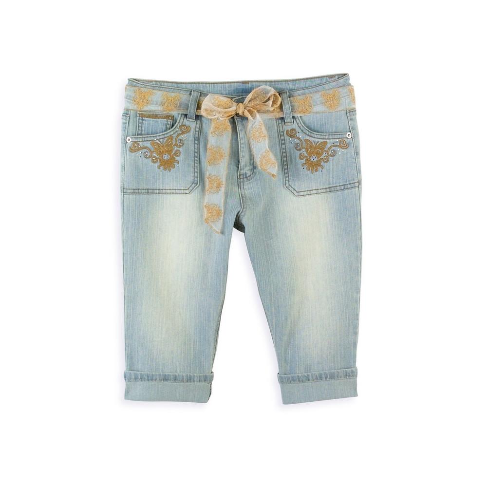 Canyon River Blues Girl&#39;s Plus Belted Capri with Gold Embroidery