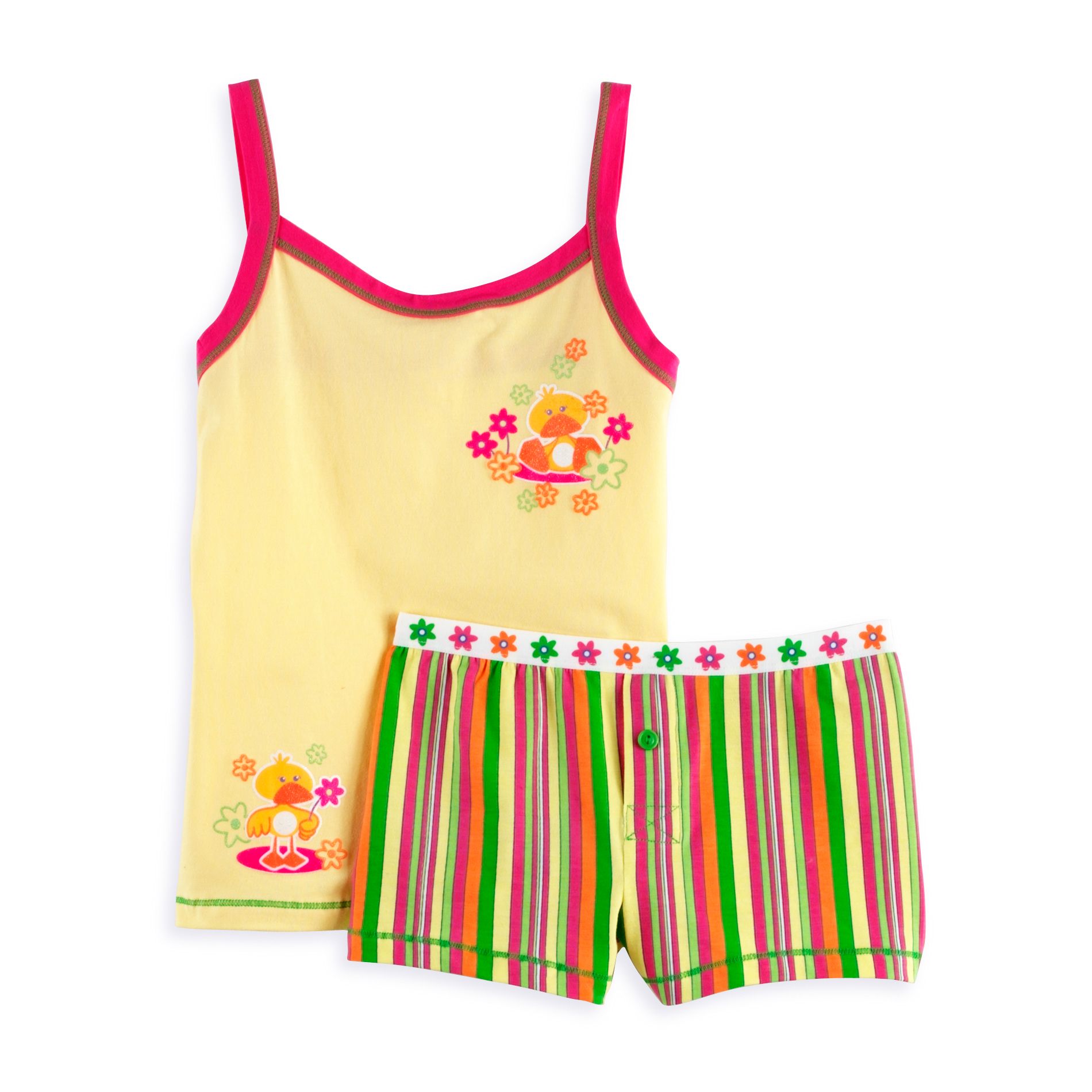 Personal Identity Girl&#39;s 7-16 Flower Duck Camisole/Striped Boxer Set