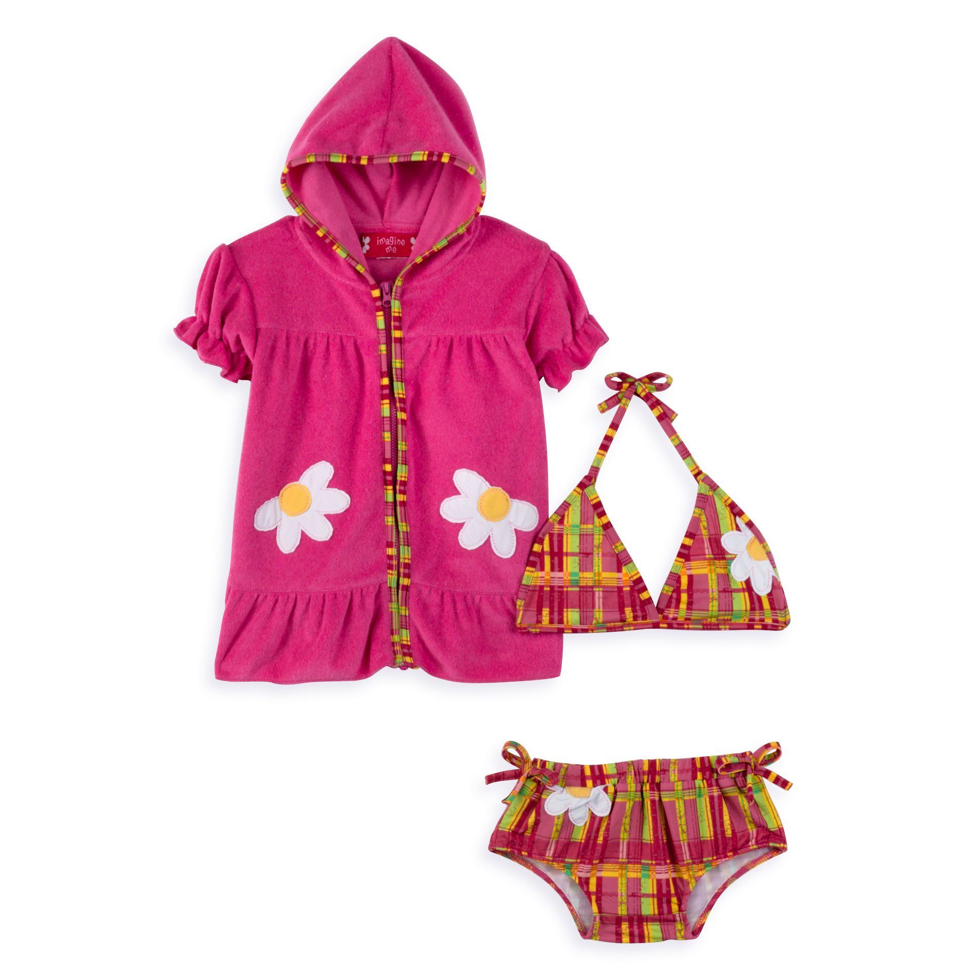 Imagine Me Infant Girl&#39;s 2-Piece Plaid Swimsuit with Terry Robe