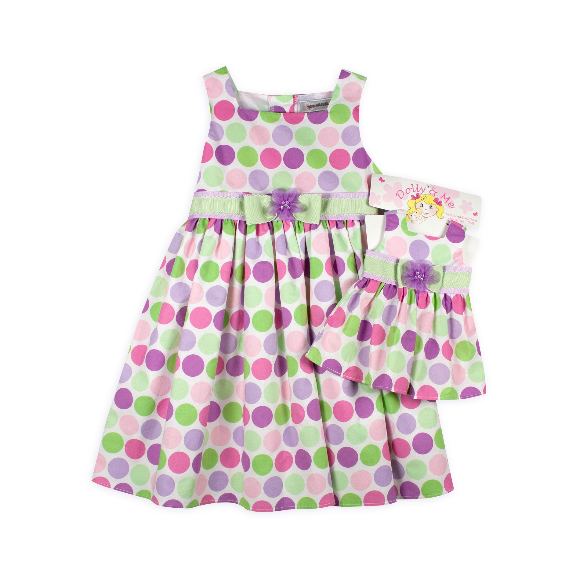 Dollie & Me Girl&#39;s 4-6x Multi Dot Dress with Matching Doll Dress