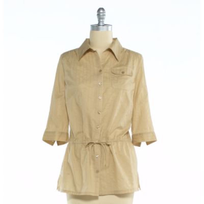Classic Elements Solid Drawstring Button Down Tunic
