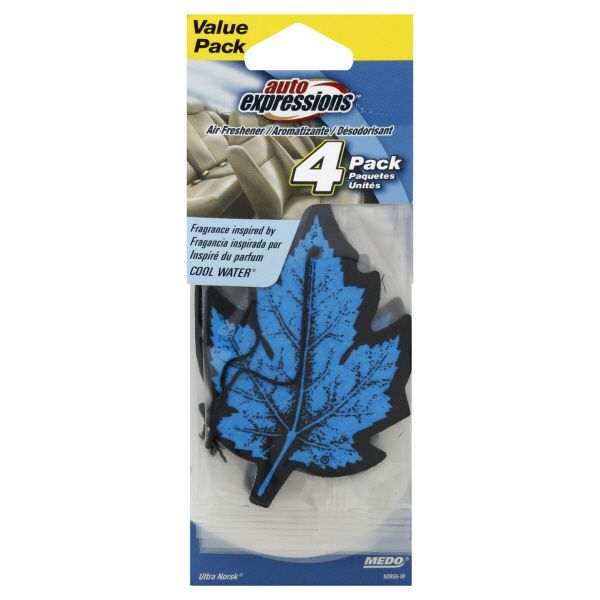 Leaf Scents Auto Expressions Air Freshener, Cool Water, 4 air fresheners