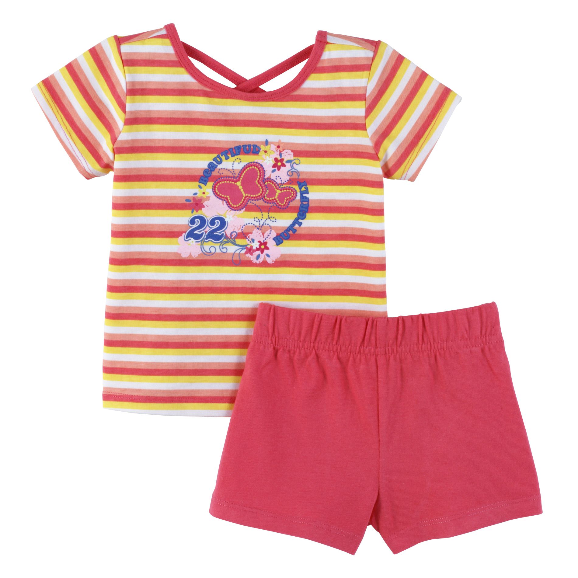 WonderKids Infant Girl&#39;s 2-Piece Butterfly Princess Stripe Top & Shorts Set