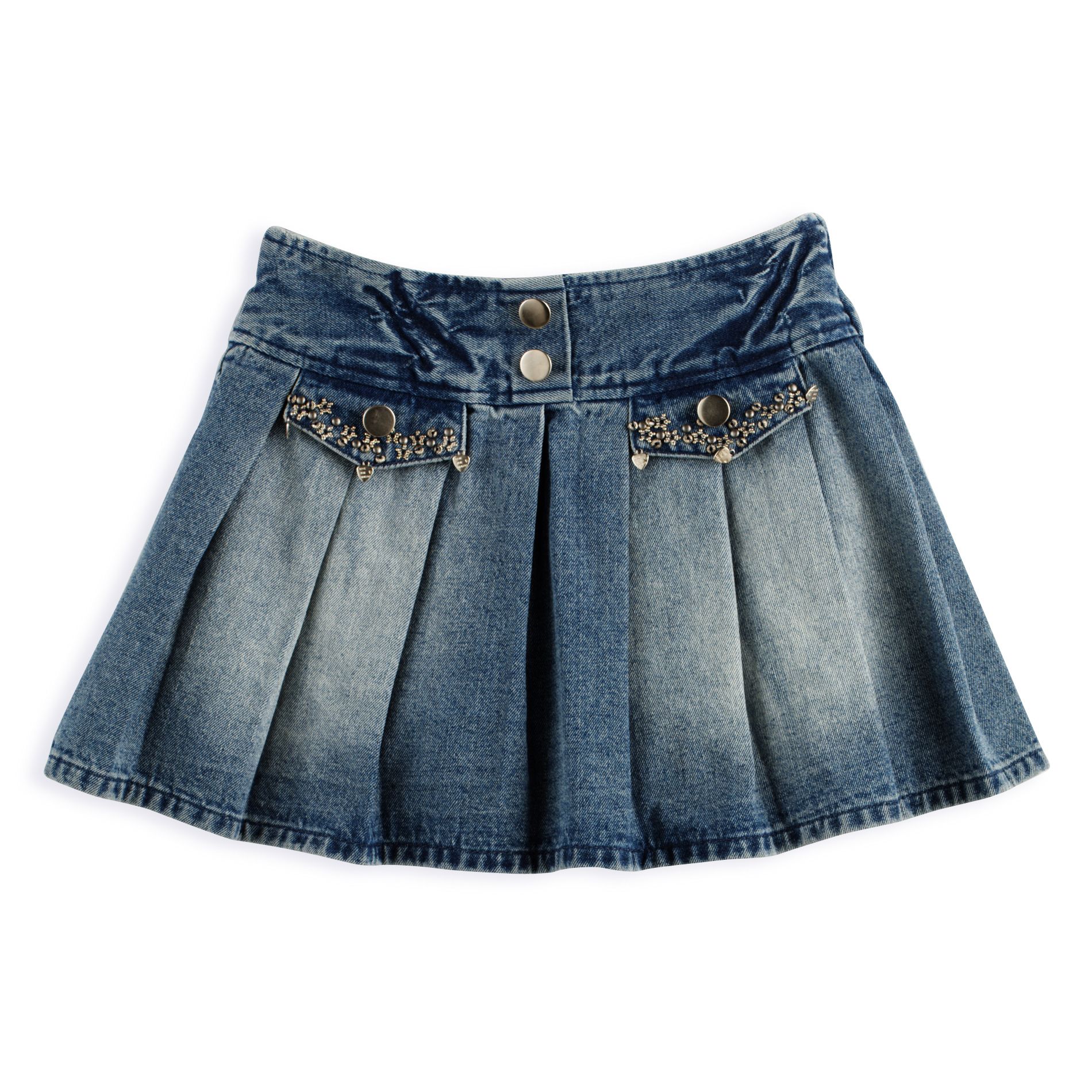 Amy's Closet Girl&#39;s 7-16 Charm Trim Pleated Denim Skirt