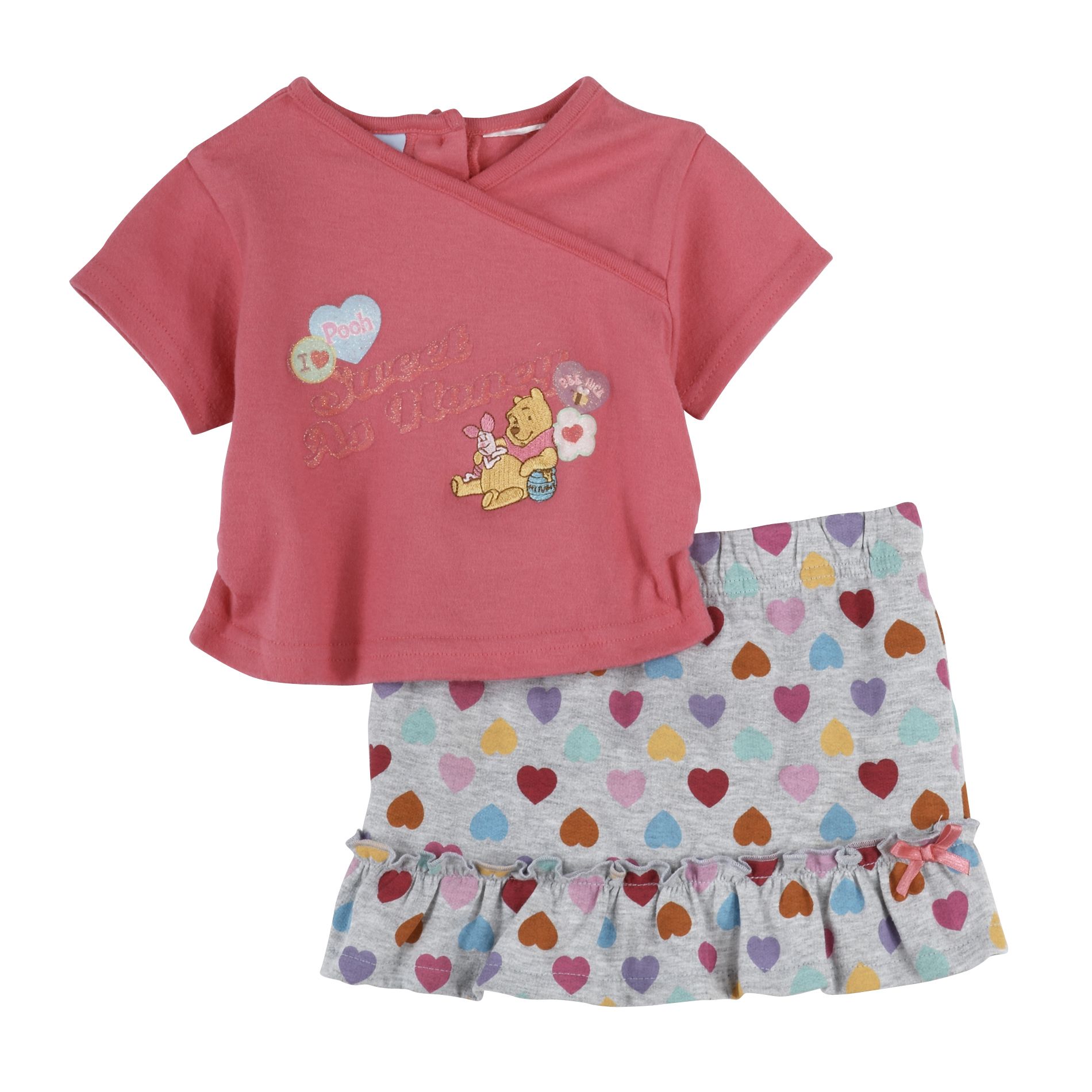 Disney Infant Girl&#39;s 2-Piece Pooh & Piglet Heart Skort Set