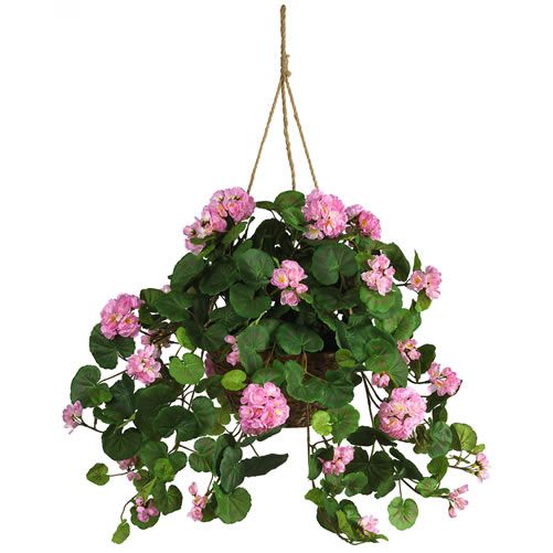 Nearly Natural Geranium Silk Hanging Basket - Pink