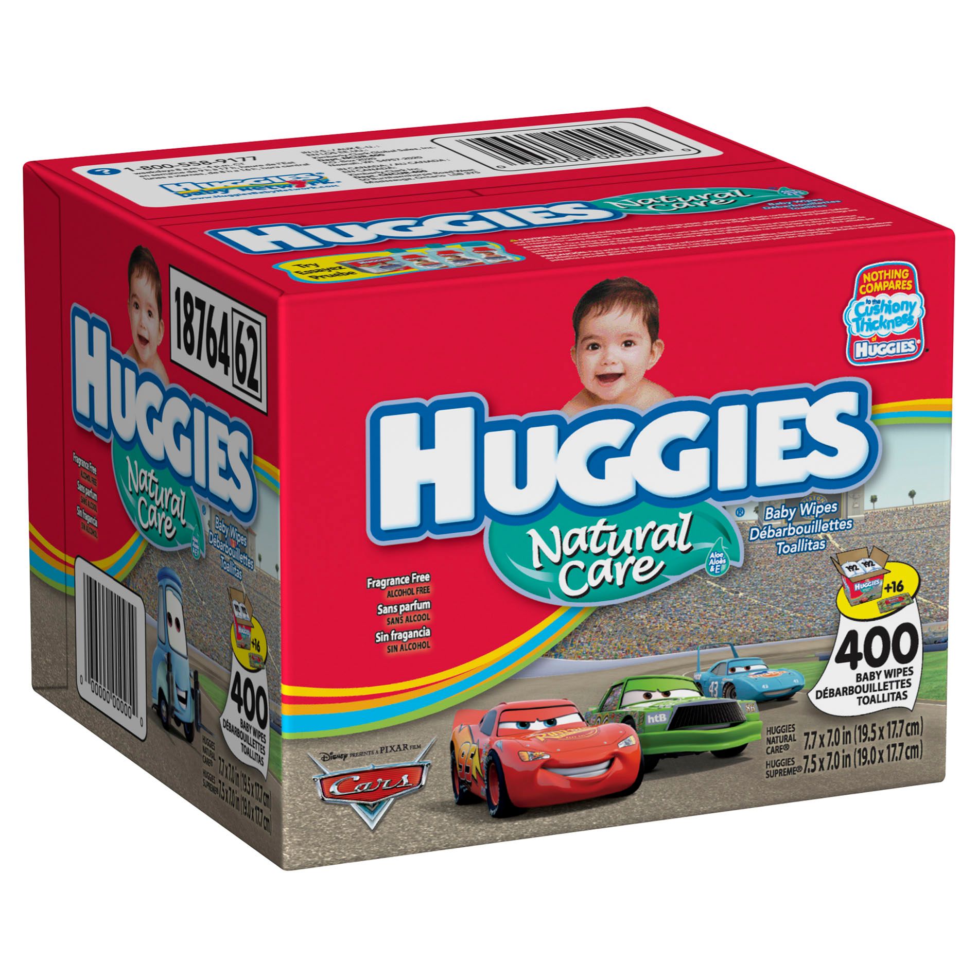 Huggies Natural Care Aloe & E Baby Wipes, Disney Pixar Cars, Unscented, 400 wipes