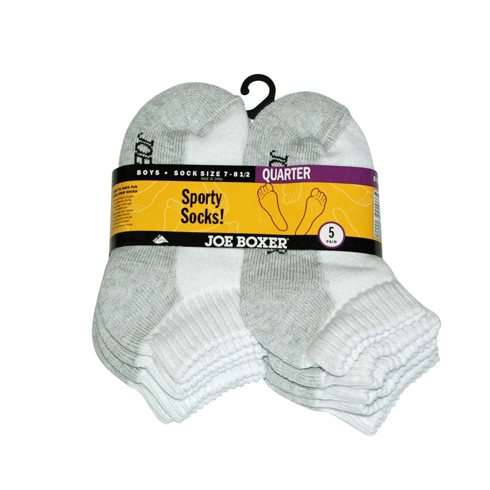 Joe Boxer Boy's Cushioned Quarter Socks in White - 5 Pair Pack