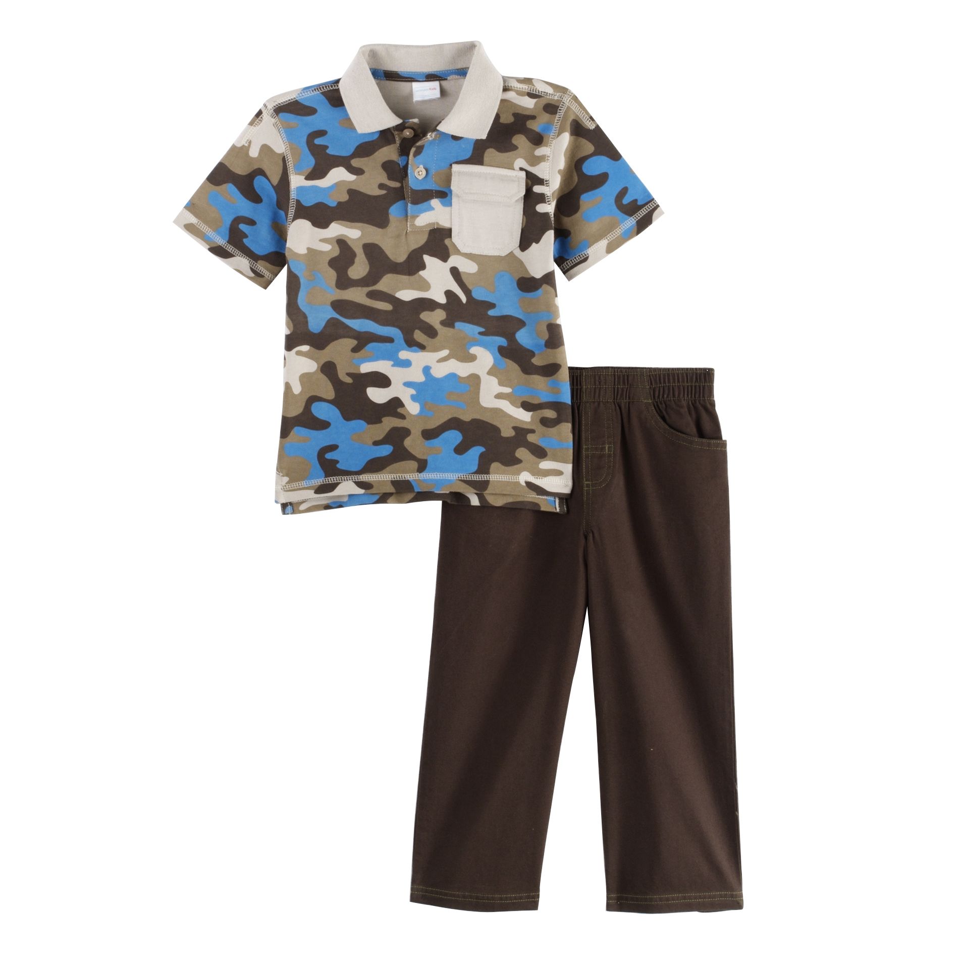 WonderKids Toddler Boy&#39;s 2-Piece Camouflage Polo Top & Twill Pants Set