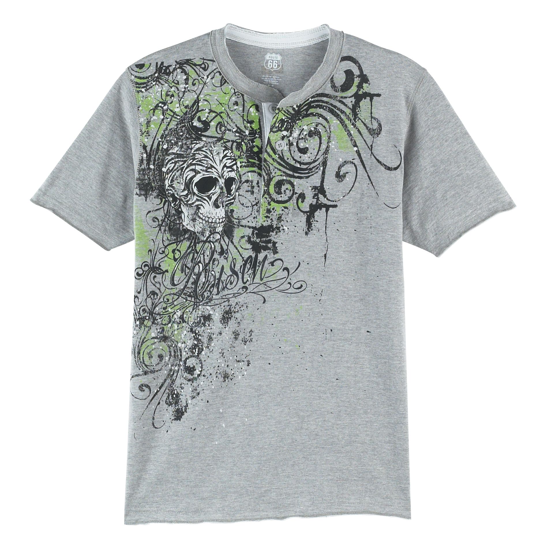 Route 66 Men's Layered Skull Graphic Henley Tee