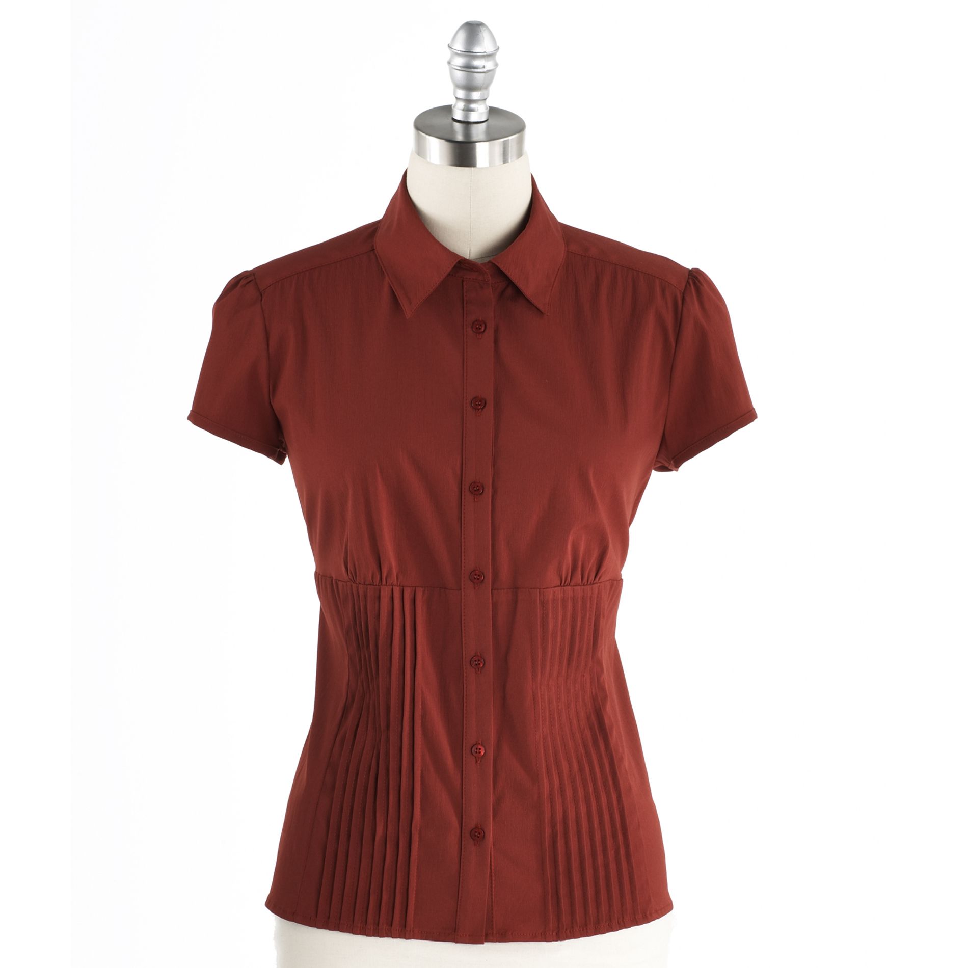 Fred David Petite Short Sleeve Woven With Pleated Detail