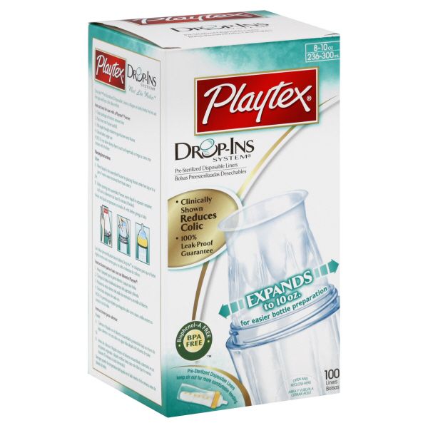 Playtex Drop-Ins System Disposable Liners, Pre-Sterilized, 8-10 oz, 100 liners