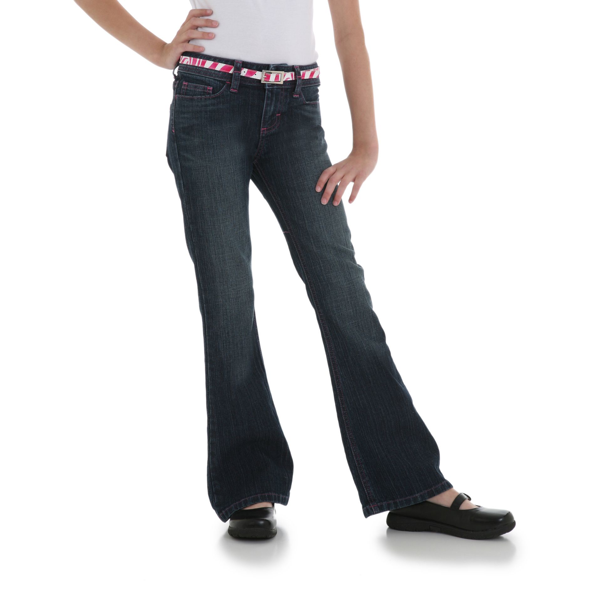 Riders by Lee Girl&#39;s Jamie Flare Jeans with Zebra Belt