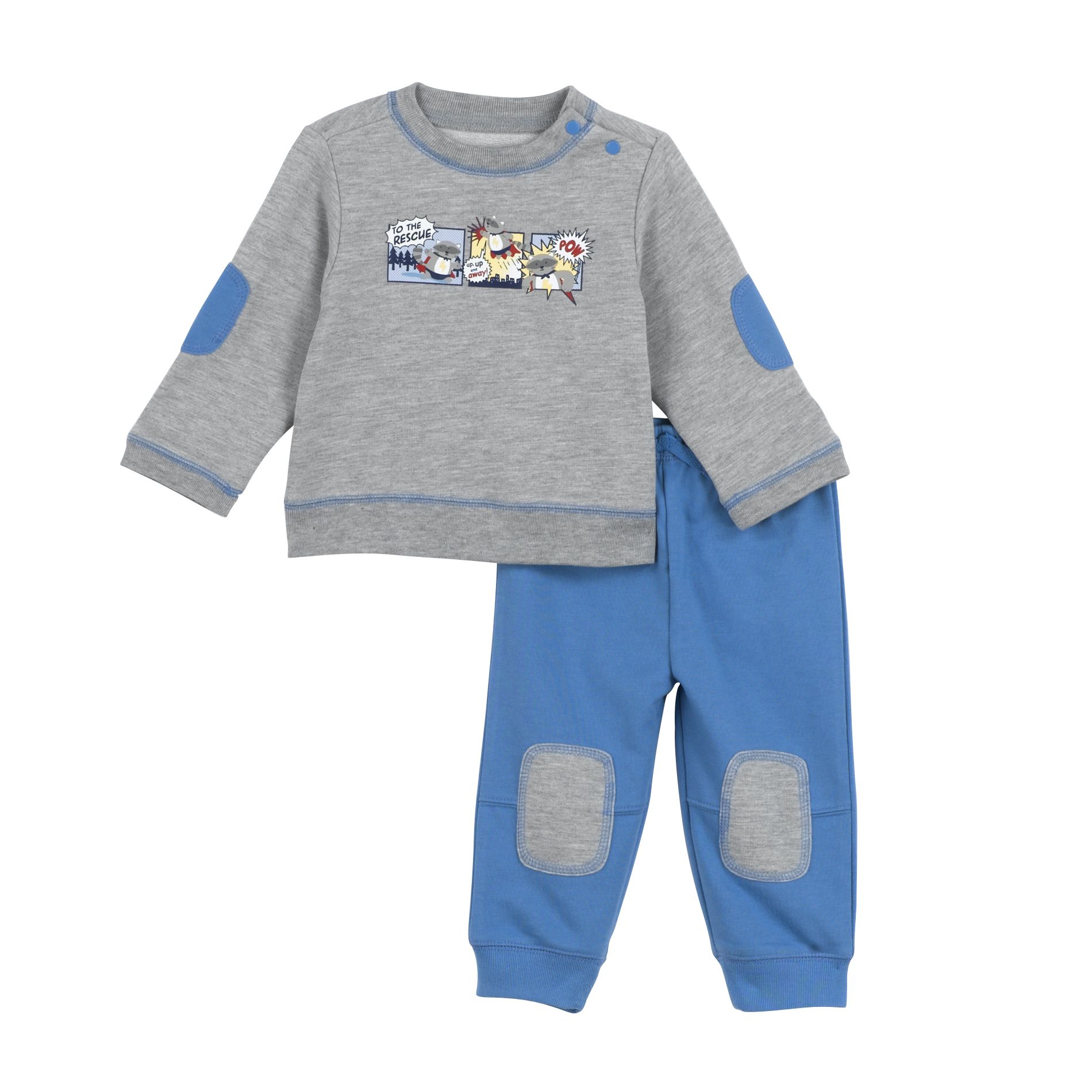 Small Wonders Newborn Boy&#39;s 2 Piece Raccoon Graphic Top And Padded Knee Pants Set