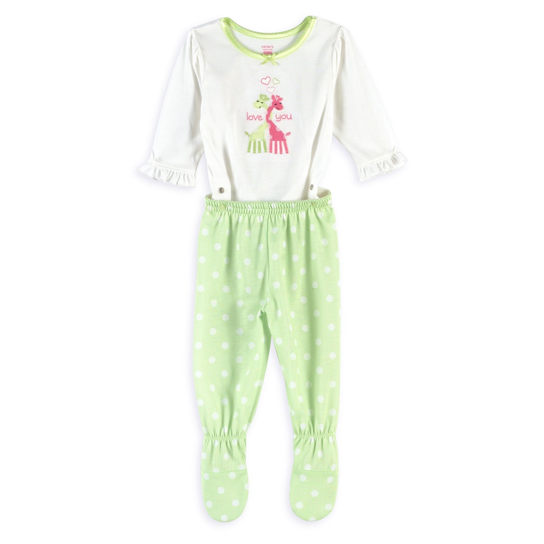 Carter's Infant Girl&#39;s 2-Piece Footed Snapwaist Pajamas, Giraffe Applique