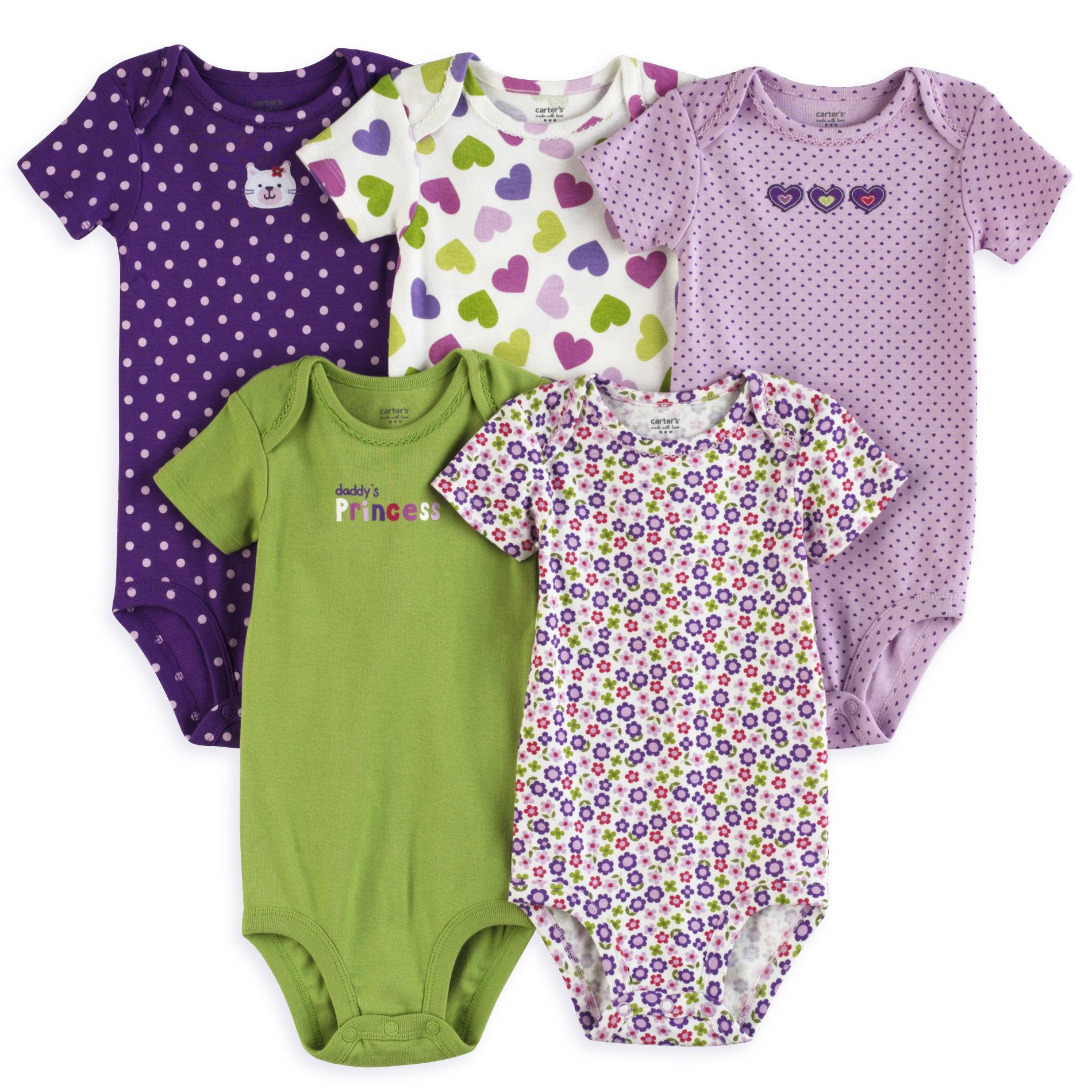 Carter's Newborn Girl&#39;s Five-Pack Short Sleeve Bodysuits