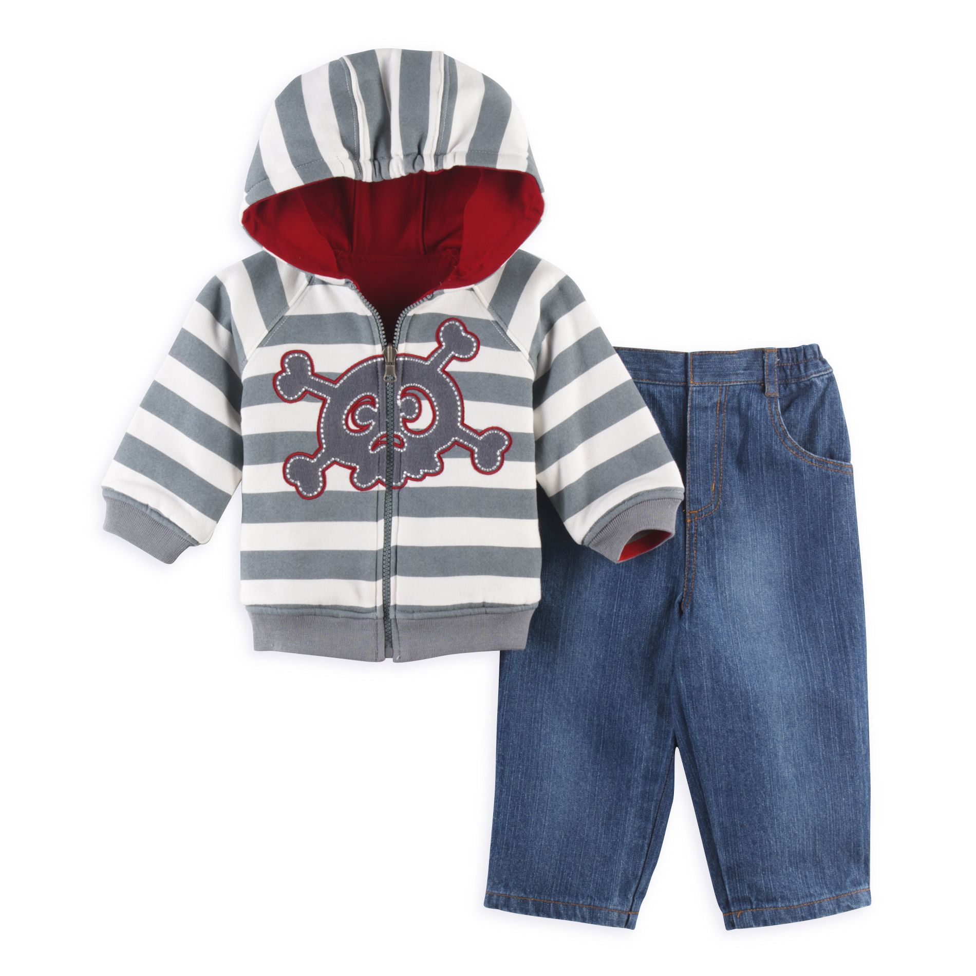 Kids Play Toddler Boy&#39;s Reversible Fleece Jacket, Denim Pant Set