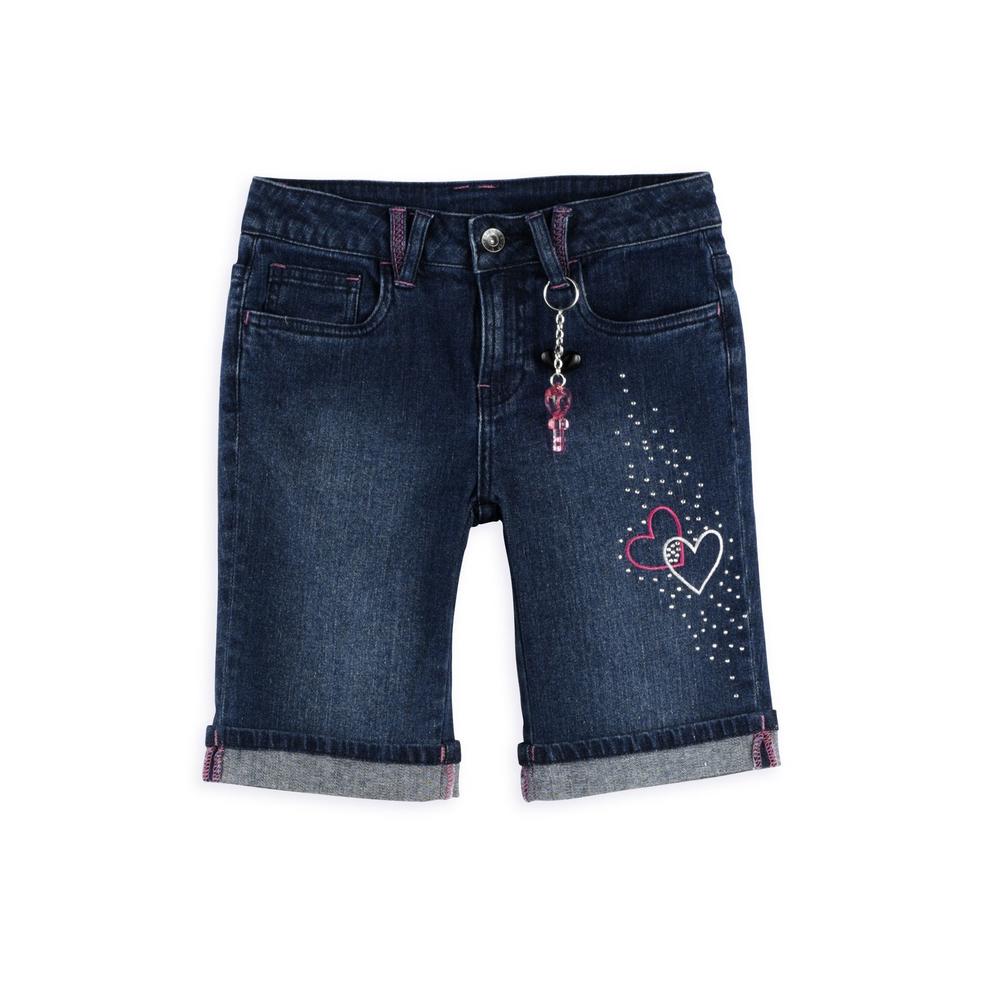 Canyon River Blues Girl&#39;s 7-16  Cuffed Denim Bermuda with Embroidered Hearts