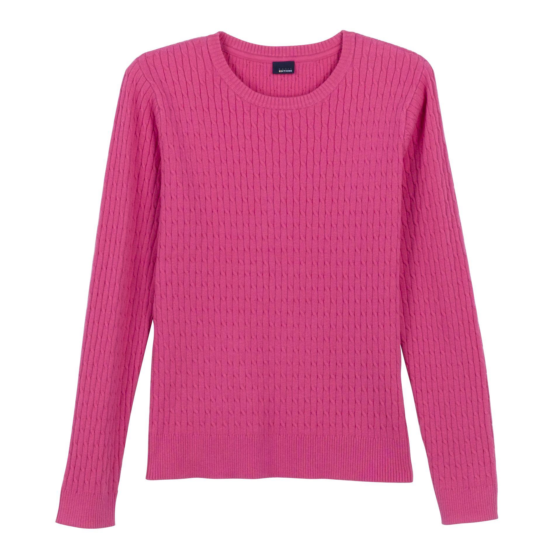 Basic Editions Women&#39;s Cable Crew Neck Sweater