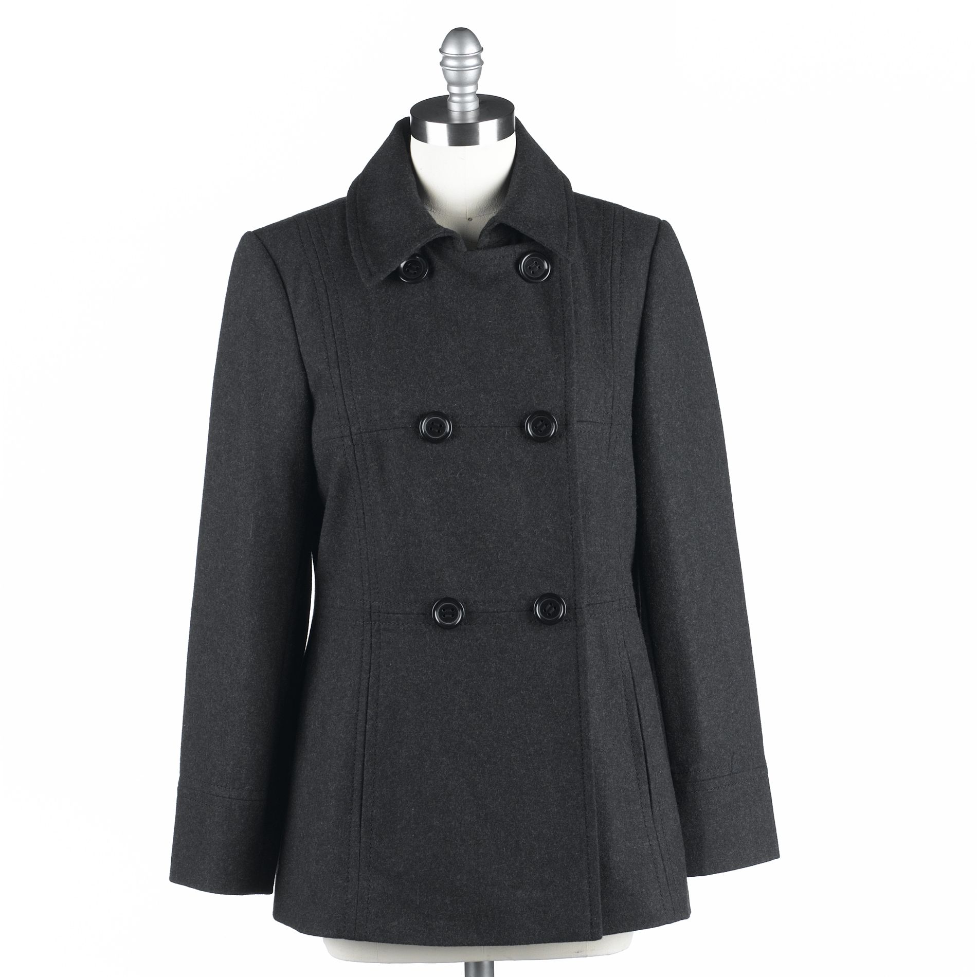 Marvin Richards Petite Wool Double Breasted Pea Coat, Seam Detail