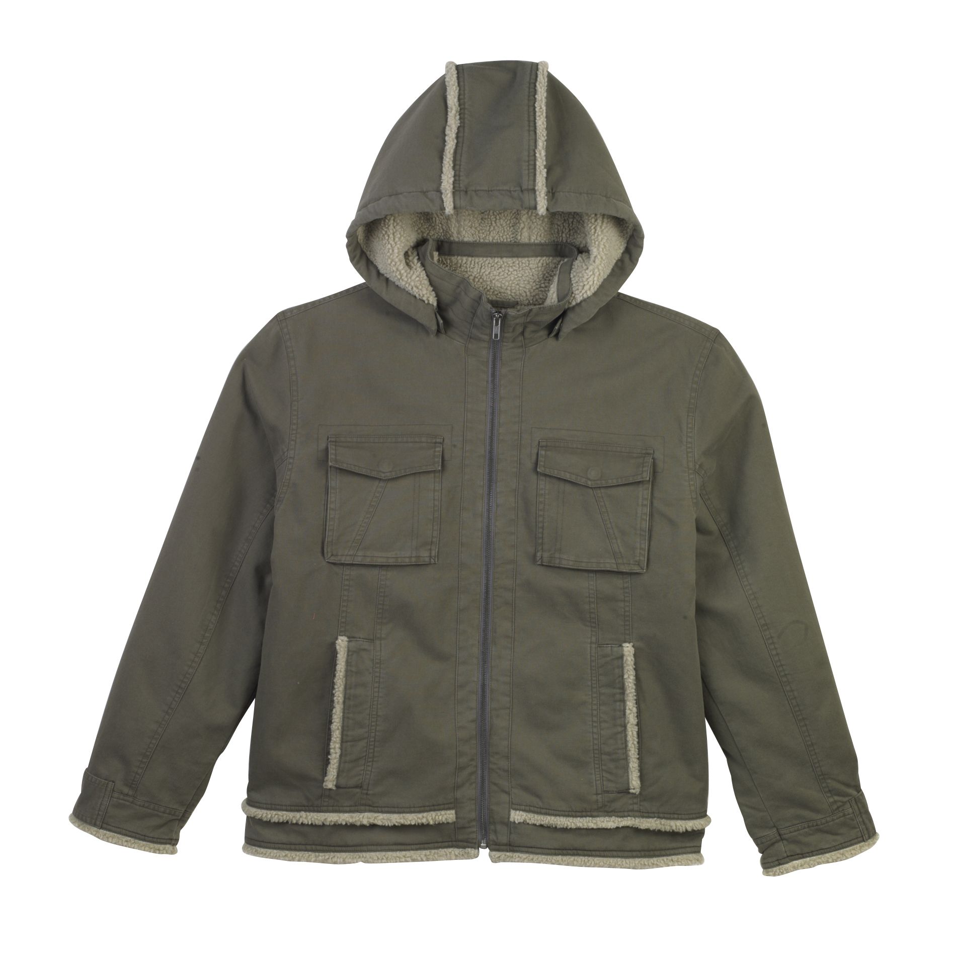 Basic Editions Men's Sherpa Lined Canvas Jacket With Detachable Hood