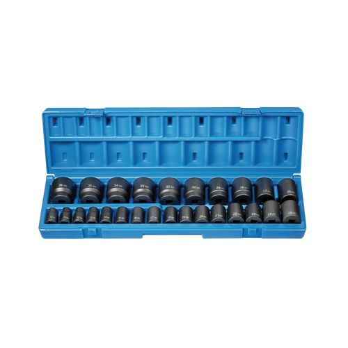 Grey Pneumatic 26-Piece 3/8" Drive Metric Impact Socket Set – Short & Deep – 7-19mm #1226M