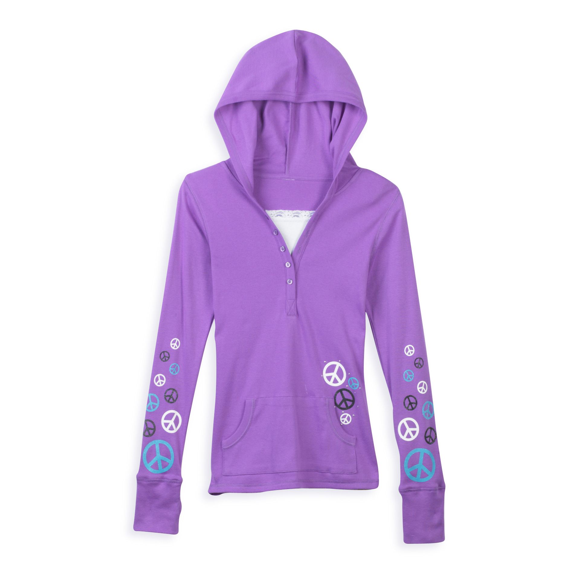 Canyon River Blues Girl&#39;s Plus Long Sleeve Hooded Peace Top with Inset