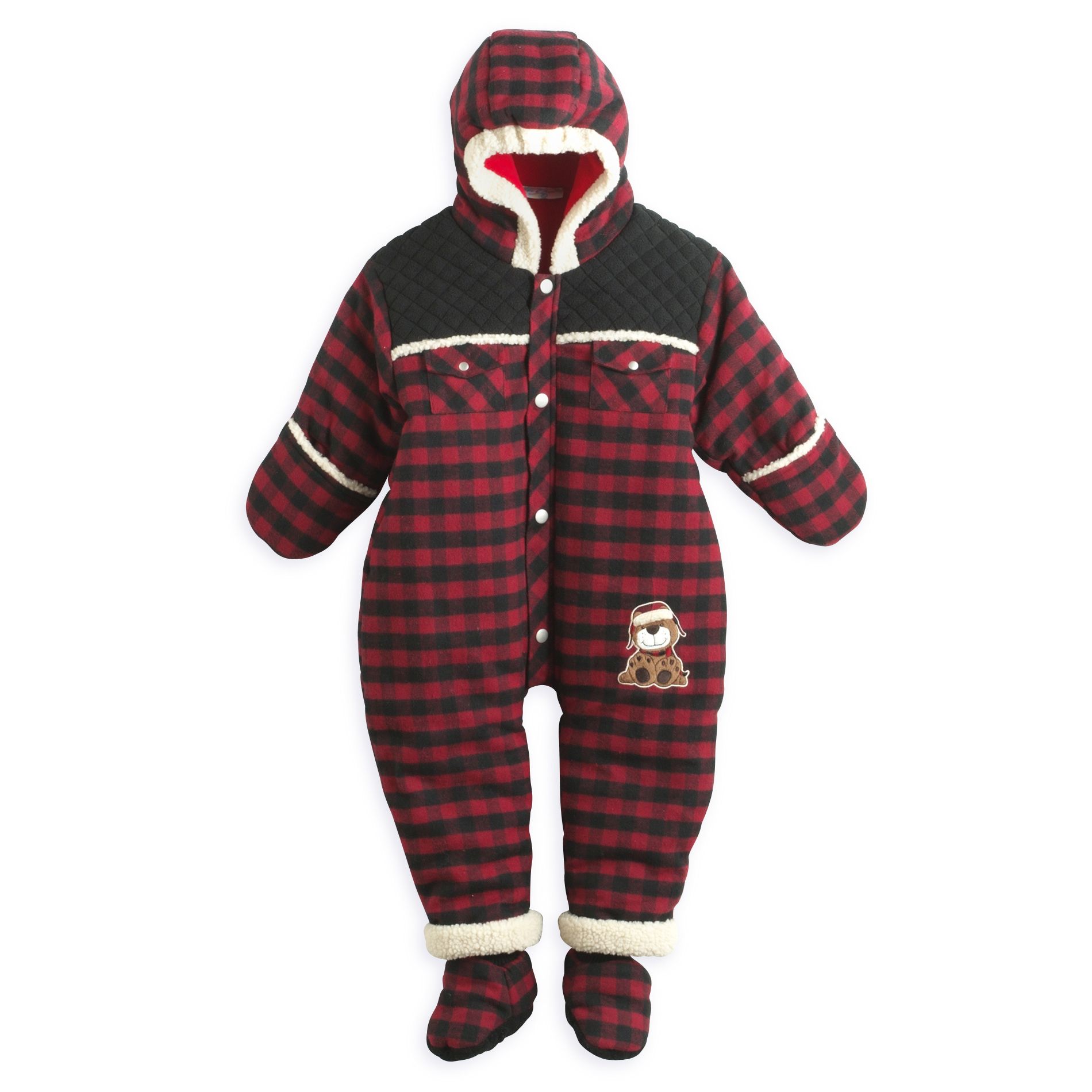 Bebe D'Amour Infant Boy&#39;s Buffalo Check Pram Suit With Mittens