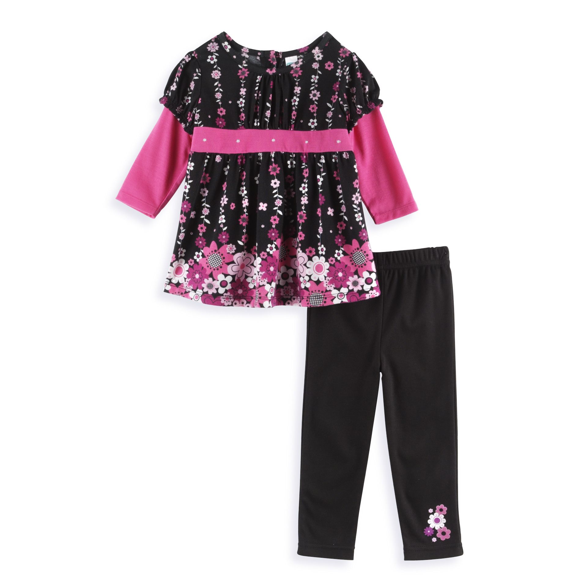 Kids Play Infant Girl&#39;s Floral Border Print Tunic Legging Set