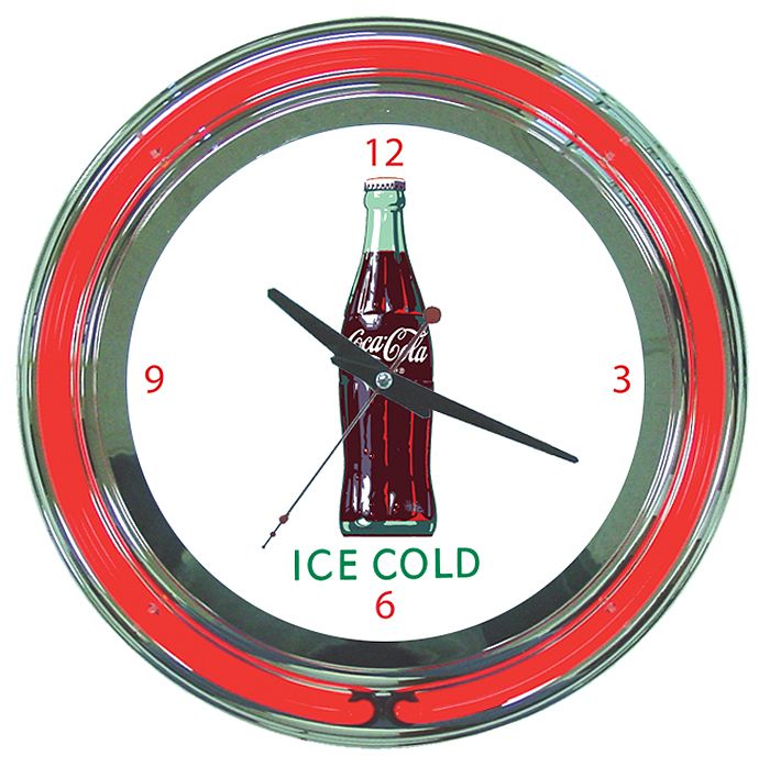 Trademark Global "Coca Cola Ice Cold Bottle Neon Clock" - 14 inch Diameter