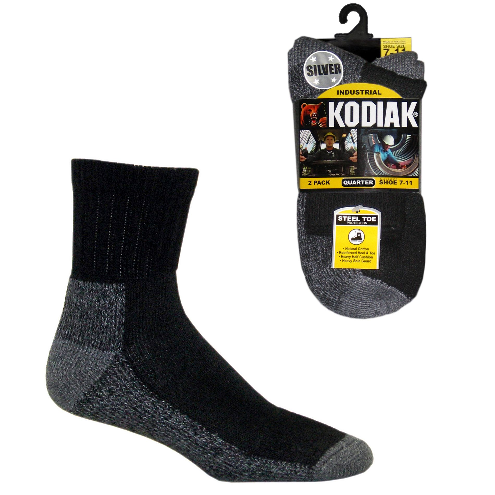 Kodiak Men&#39;s Steel Toe Protection Quarter Sock - 2 Pair Pack