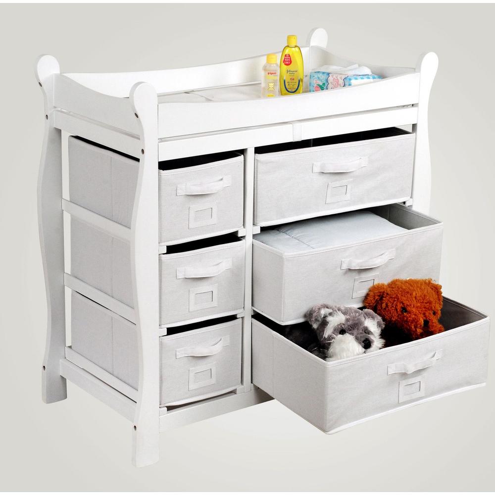 Badger Basket White Sleigh Style Changing Table with Six Baskets