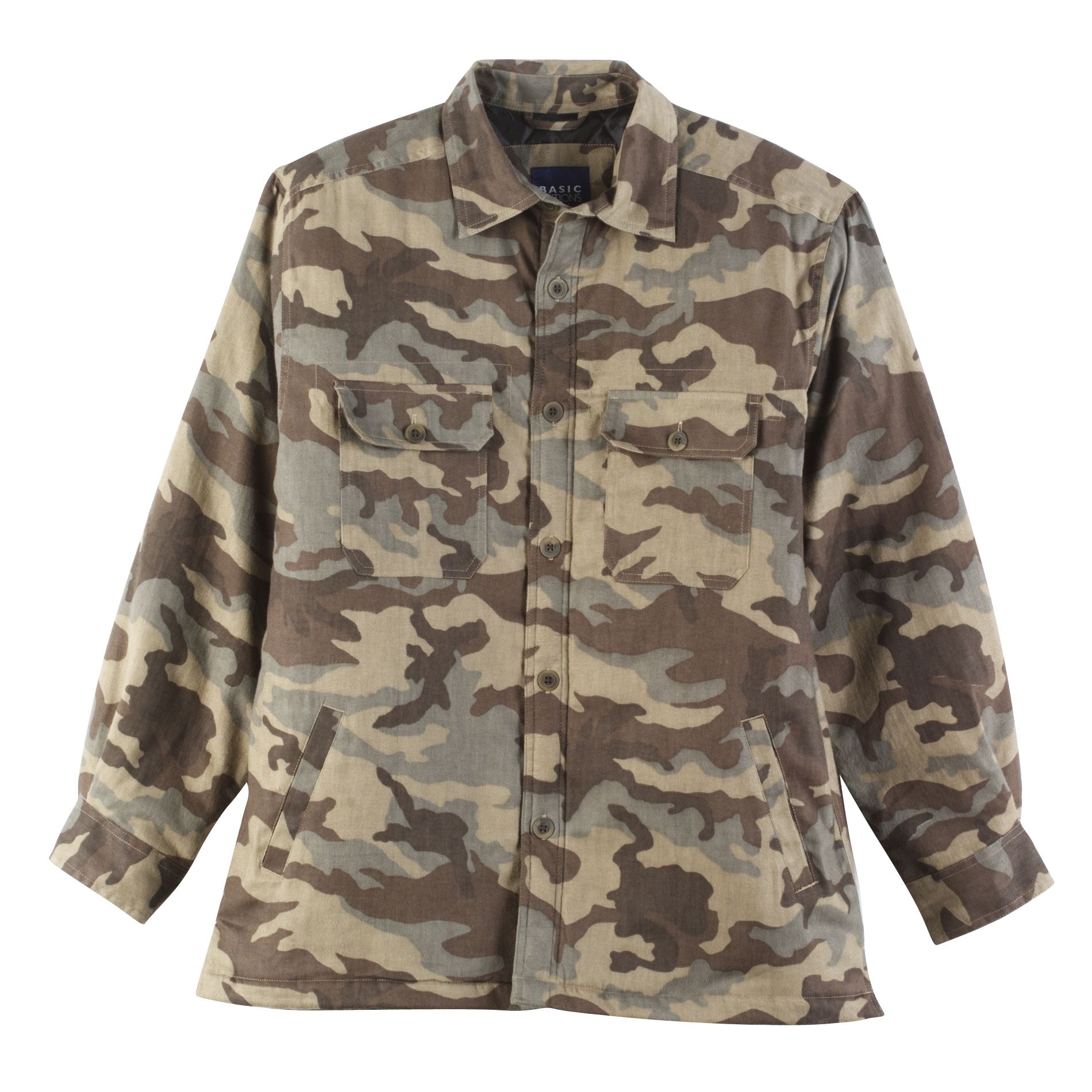 Basic Editions Men&#39;s Big & Tall Long Sleeve Quilted Lining Camouflage Print Shirt