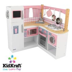 Kidkraft Grand Gourmet Corner Wooden Play Kitchen With Washer, Chalkboard, Curtains And 4 Accessories, Gift For Ages 3+