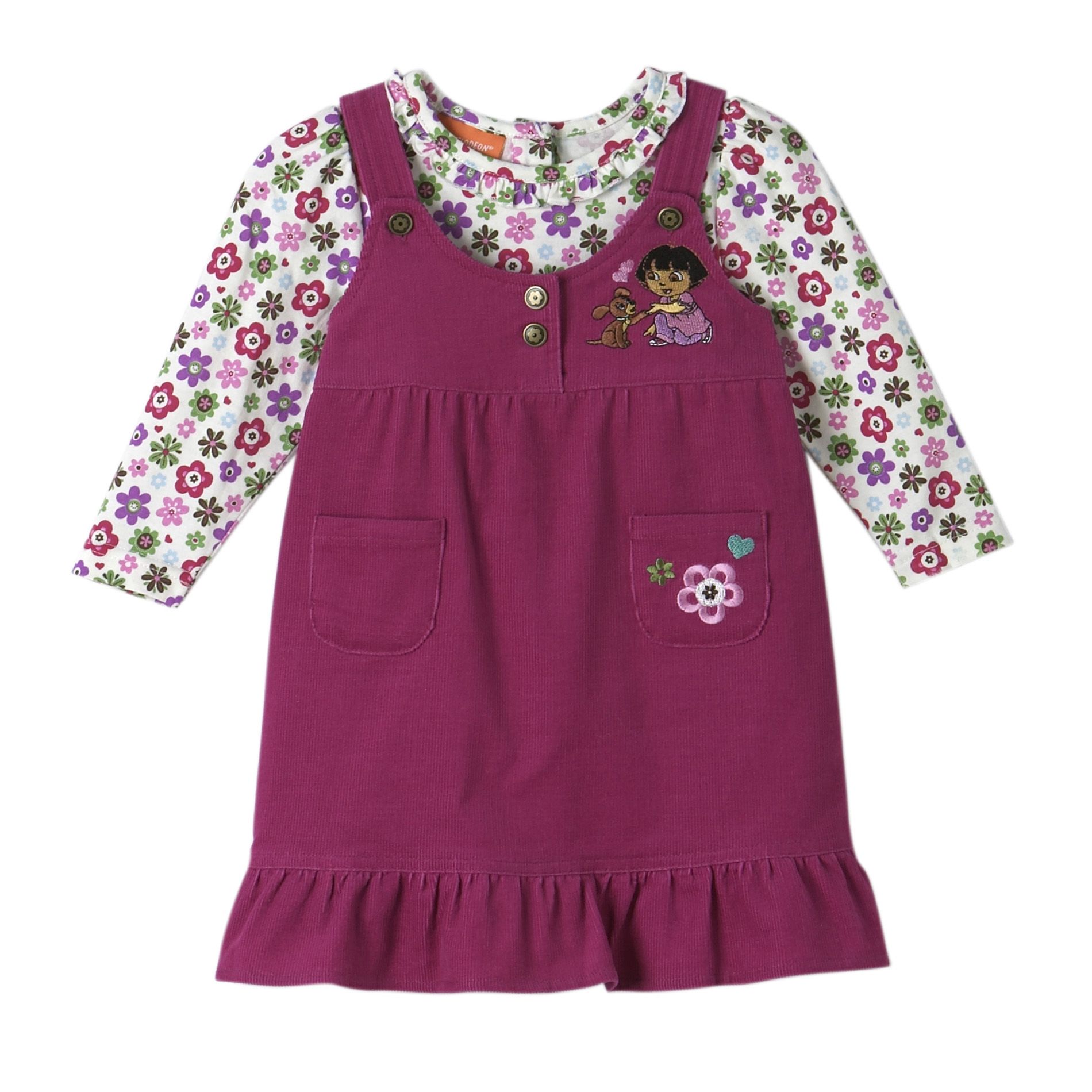 Dora The Explorer Infant Girl&#39;s 2&#45;Piece Heart Embroidered Jumper Set
