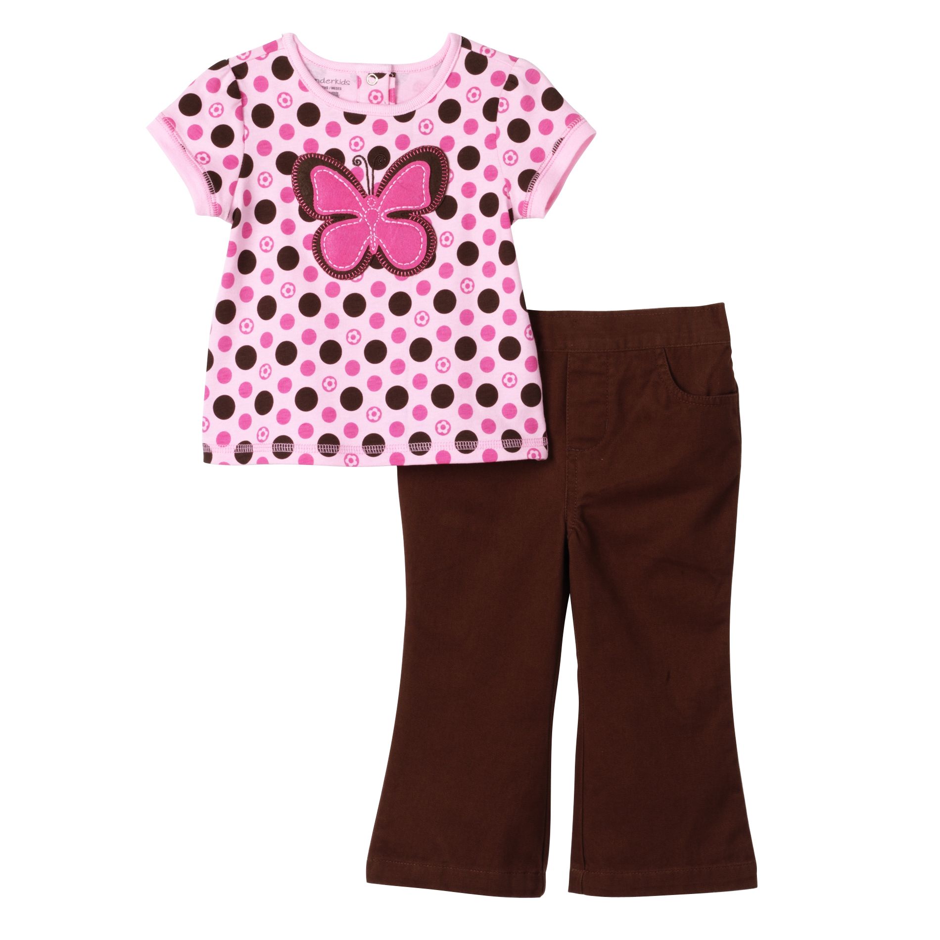 WonderKids Toddler Girl&#39;s Butterfly Dots Tee & Pants Set