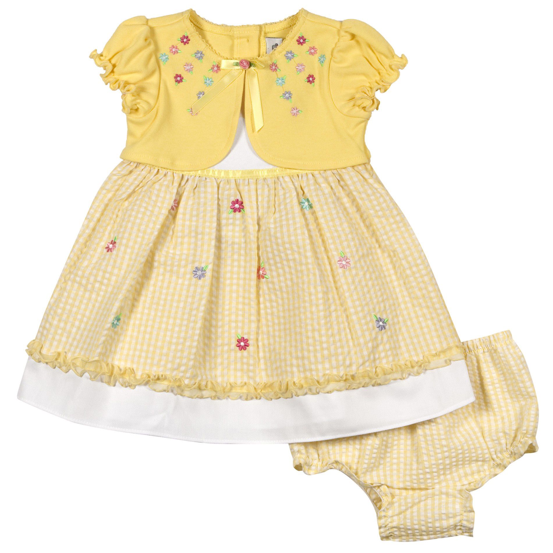Youngland Infant Girl&#39;s Short Sleeve Faux Jacket, Seersucker Dress with Shiffley