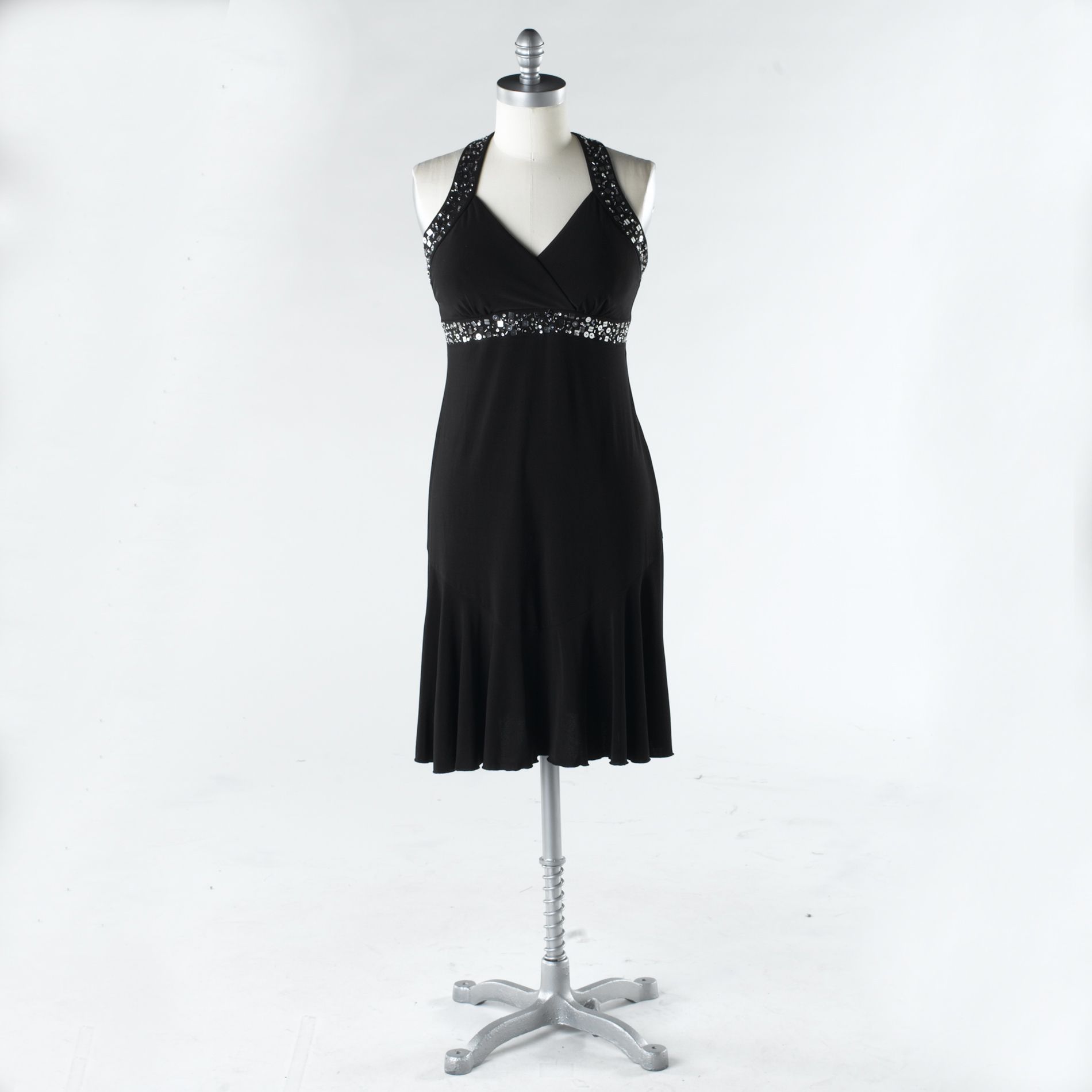 Kathy Roberts Petite Black Dress With Rhinestone Sleeve & Waist