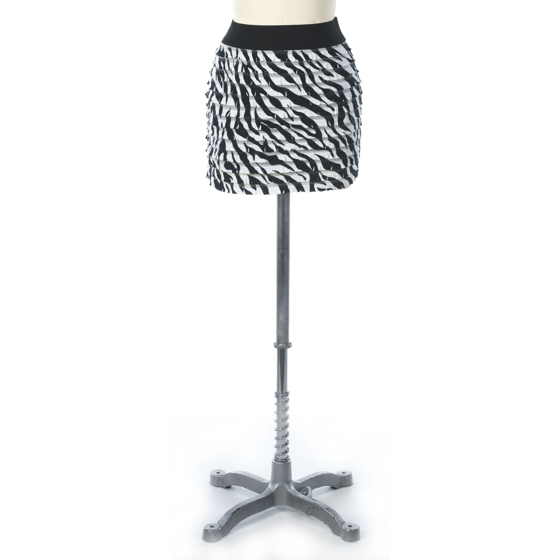 L8ter Zebra Print Eyelash Material Tiered Skirt