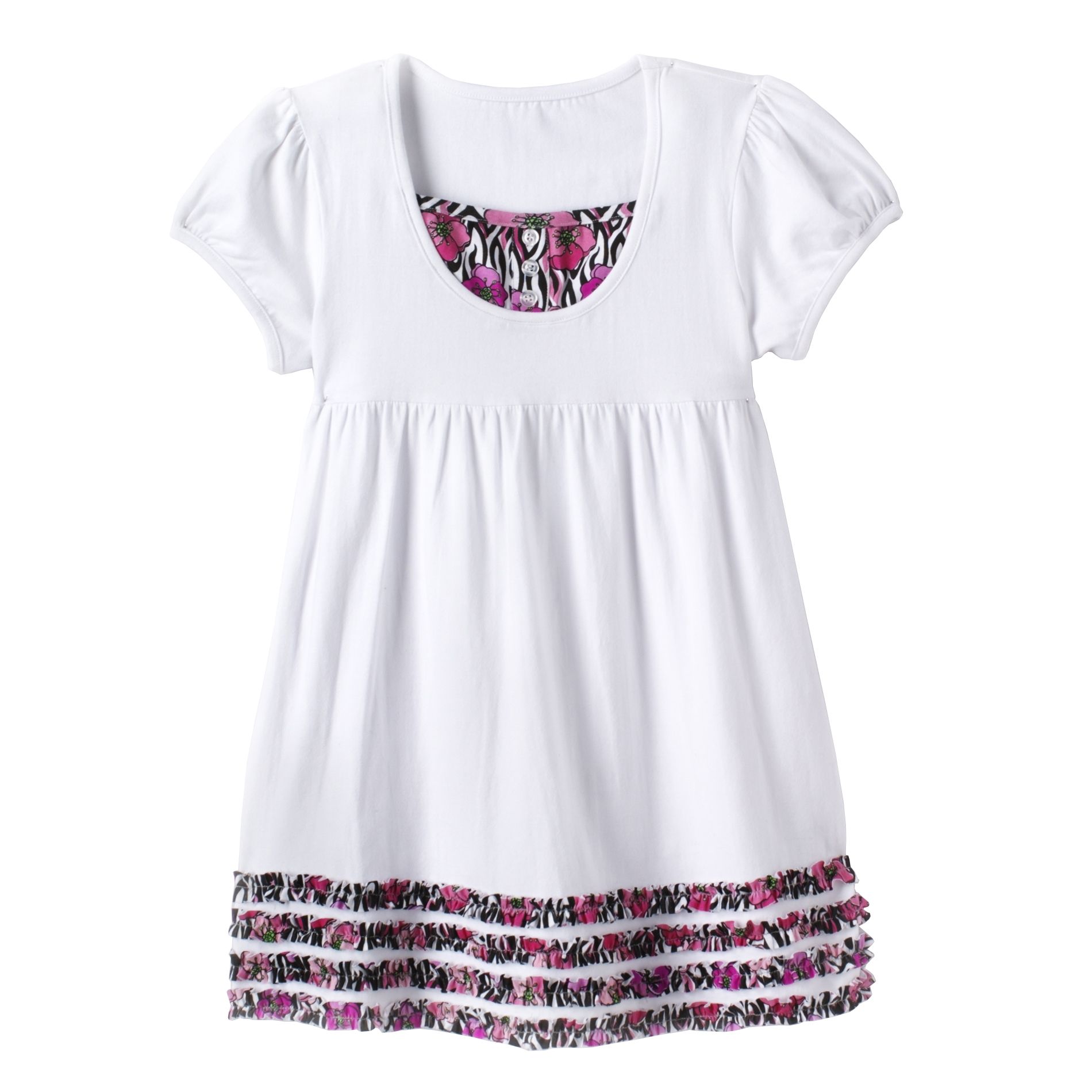 Basic Editions Girl&#39;s Floral Ruffle Stripe Tunic