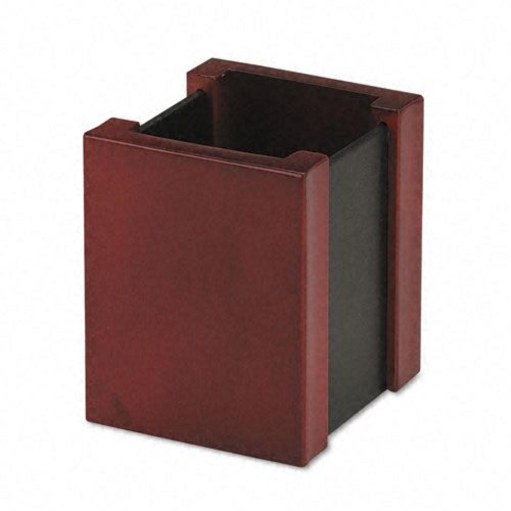 Rolodex ROL81764 Faux Leather and Wood Pencil Cup, Black/Mahogany