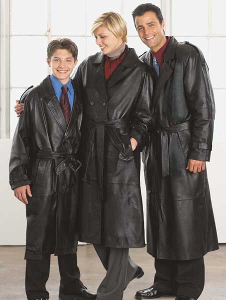 Excelled Men's Classic Double-Breasted Leather Trench Coat