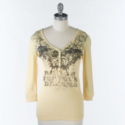 One Step Up Butterfly Print Henley Shirt