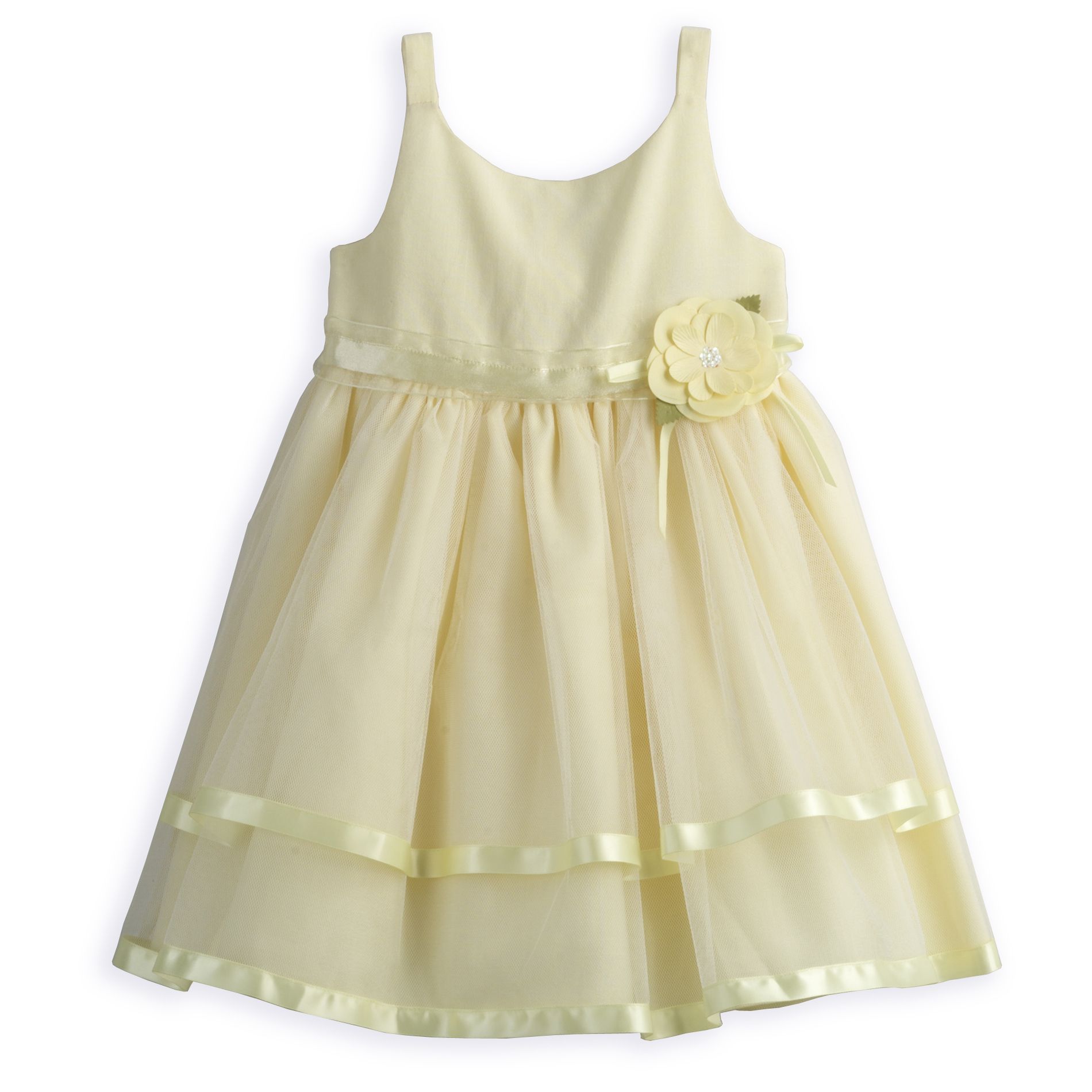 Youngland Toddler Girl&#39;s Tiered Dress with Overlays And Satin Trim