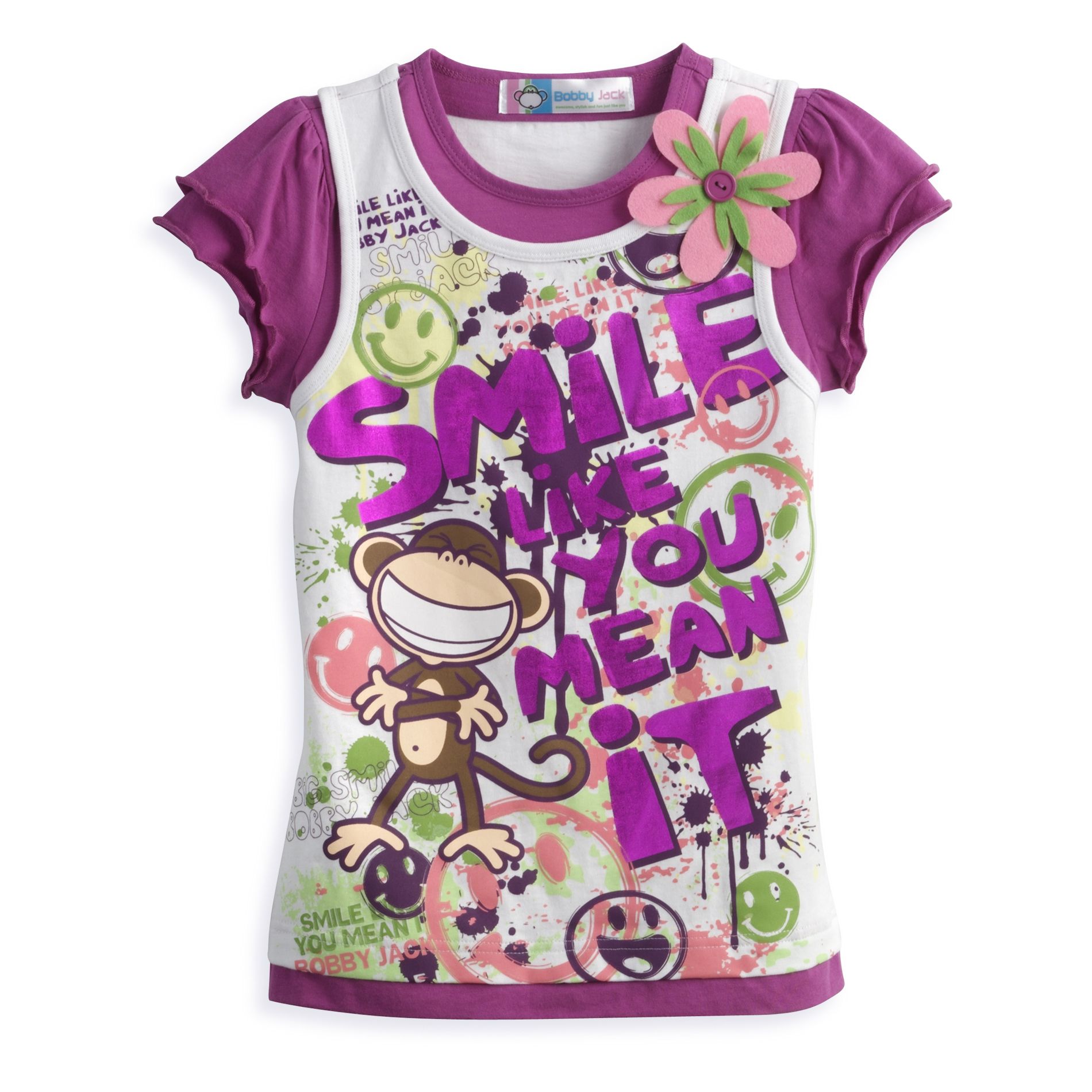 Bobby Jack Girl&#39;s Plus Short Sleeve "Smile Like You Mean It" Screen Tee