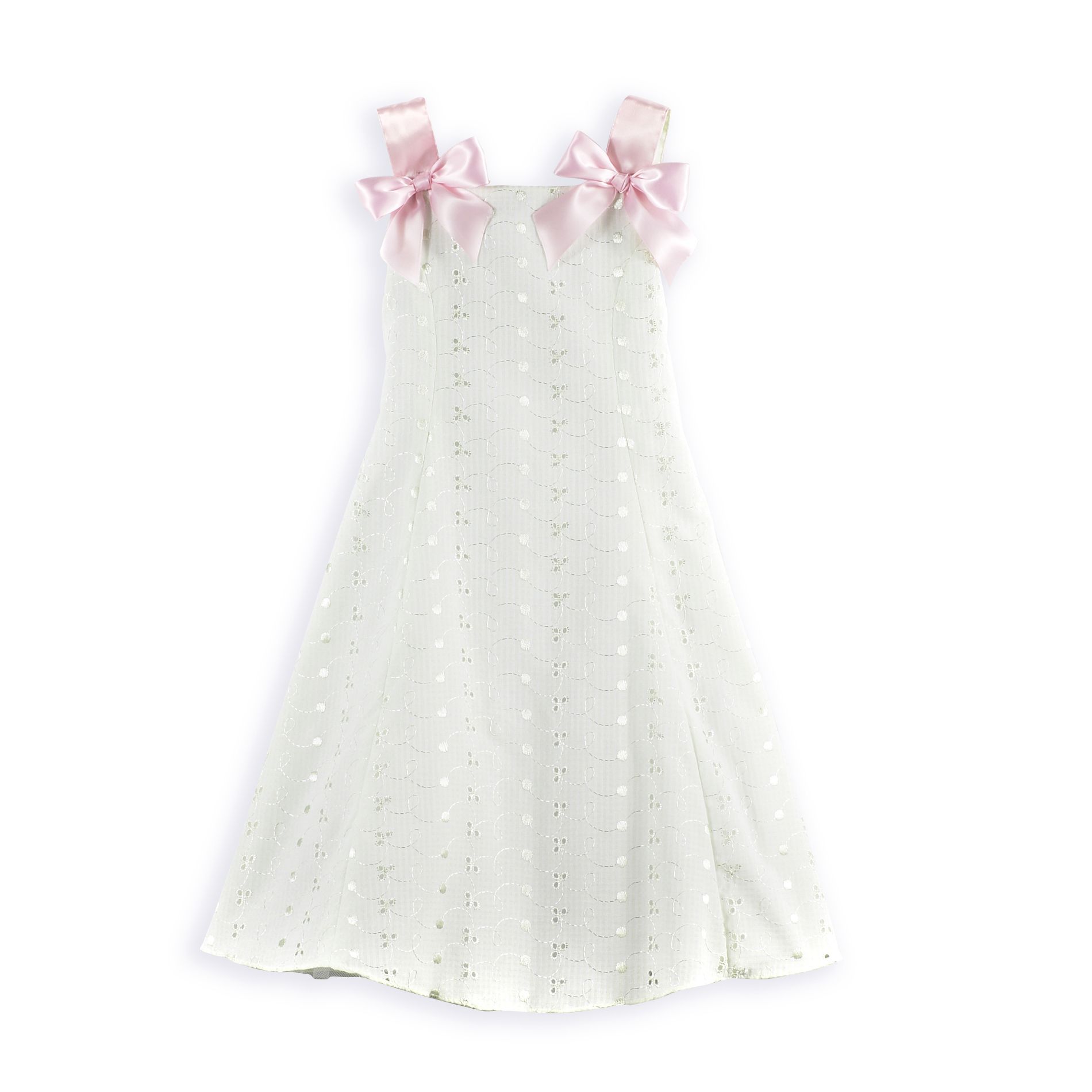 Ashley Ann Girl&#39;s 4-6x Sleeveless Eyelet Dress with Bows At Shoulders