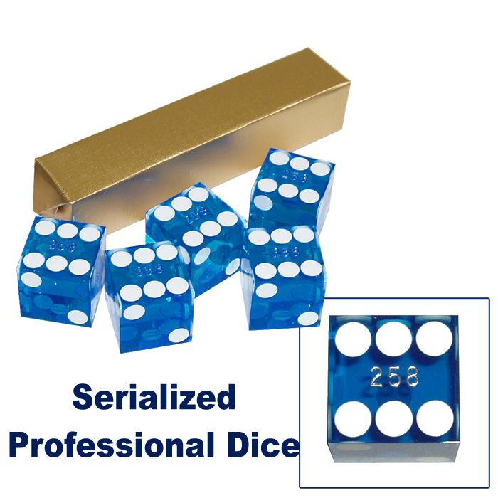 Trademark Global 19mm A Grade Serialized Set of Casino Dice-Blue