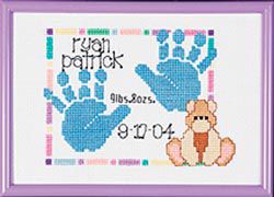 JANLYNN Special Moments Baby Handprints Mini Counted Cross Stitch Ki-7"X5" 14 Count Magenta Frame